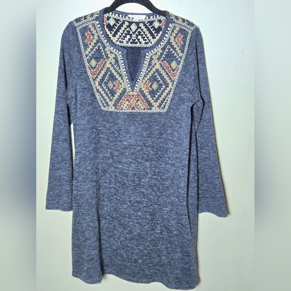 Anthropologie THML Embroidered Boho Lagenlook Sweater Dress, Medium